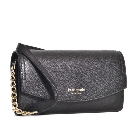 NEW! Kate Spade Eva Wallet On A Chain – Black Pebbled Leather - Picture 3 of 9